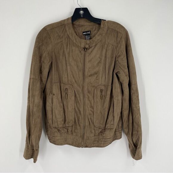 Wet Seal Women’s Faux Suede Zipper Front Brown Jacket size L - Picture 1 of 5